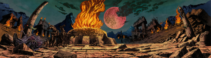 header artwork of an ancient arena, and two rotating suns beside it.